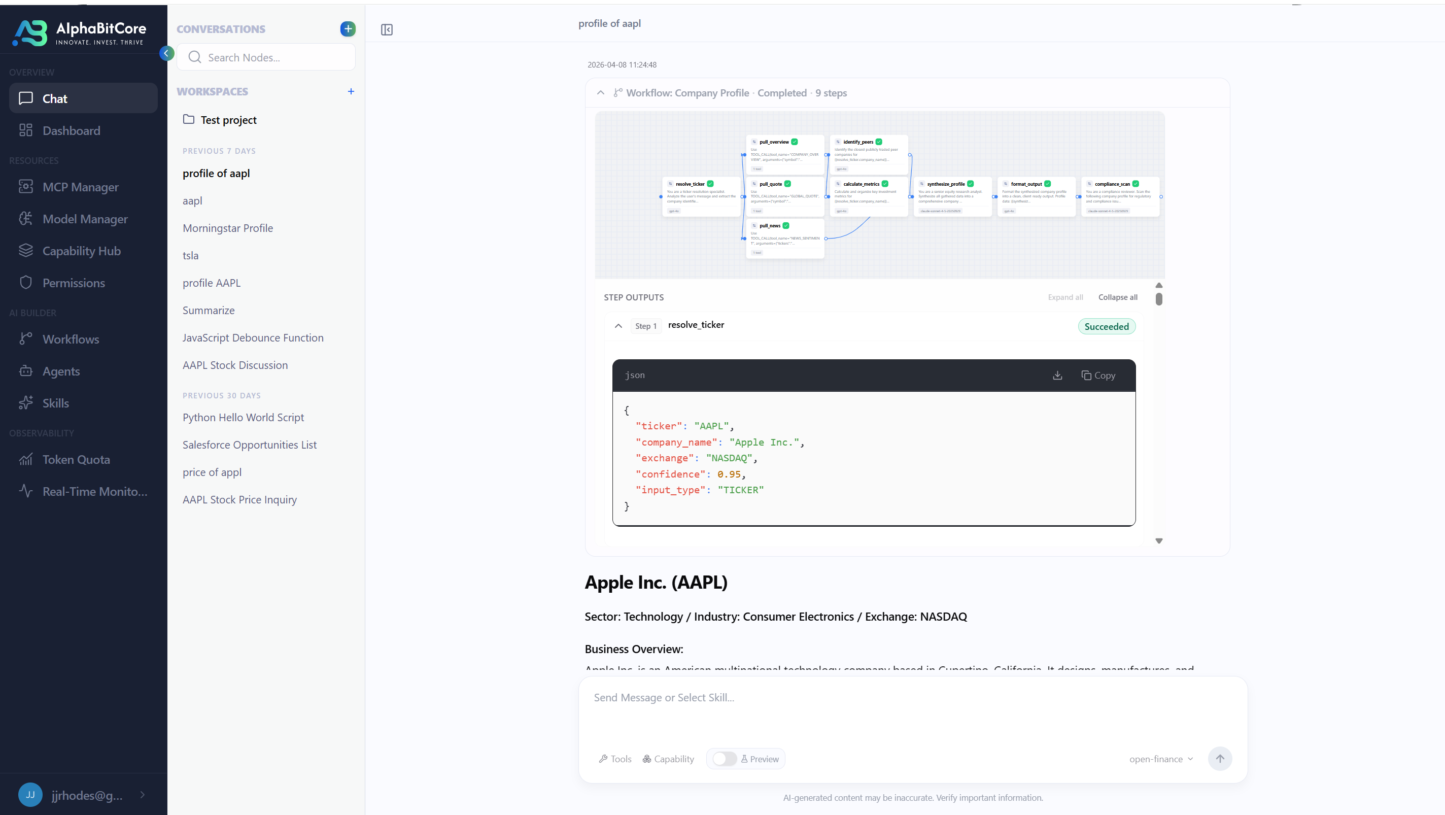 A governed chat with its Proof of Execution visible inline.