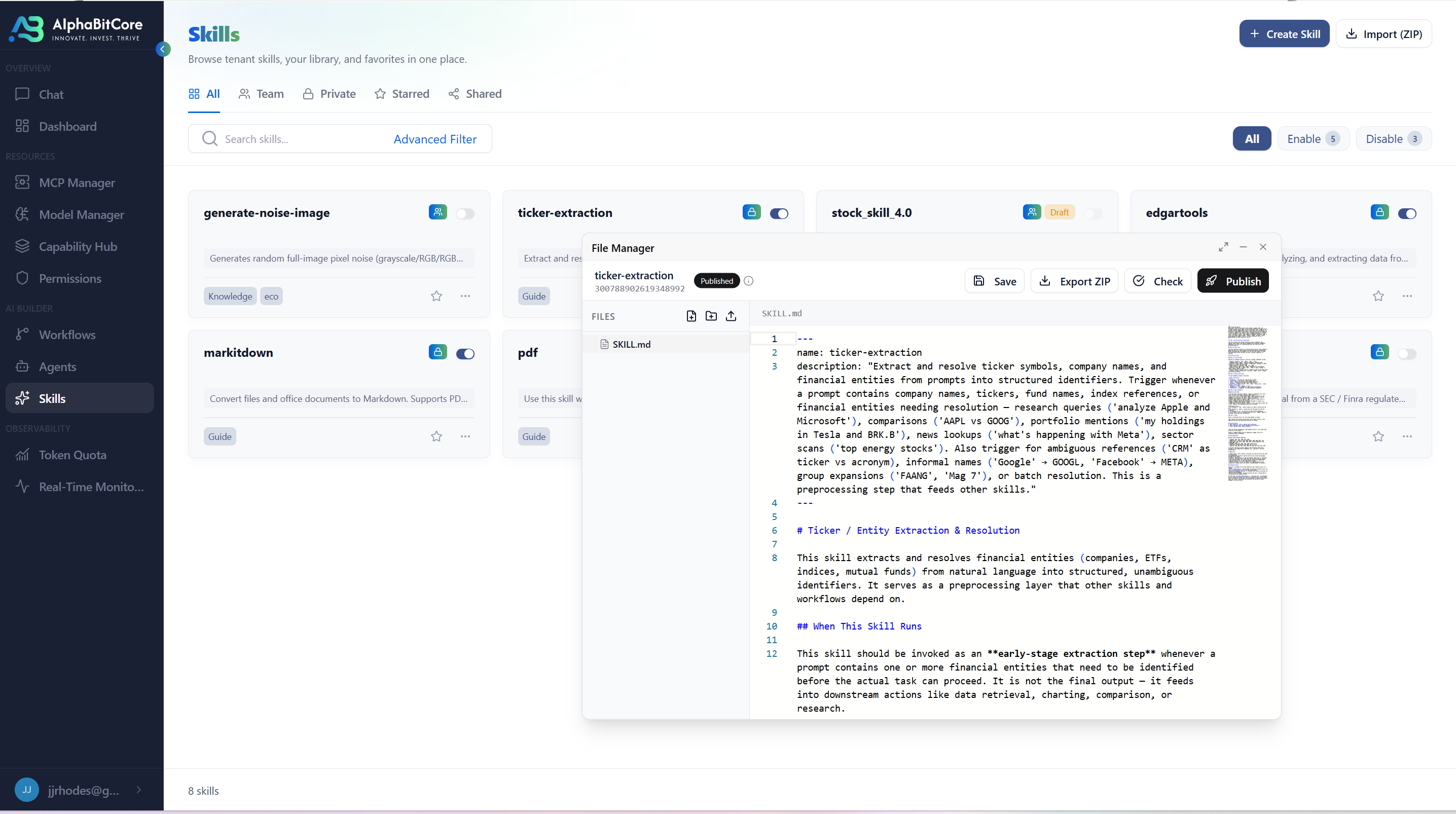 Skill registry — only callable within granted scope.